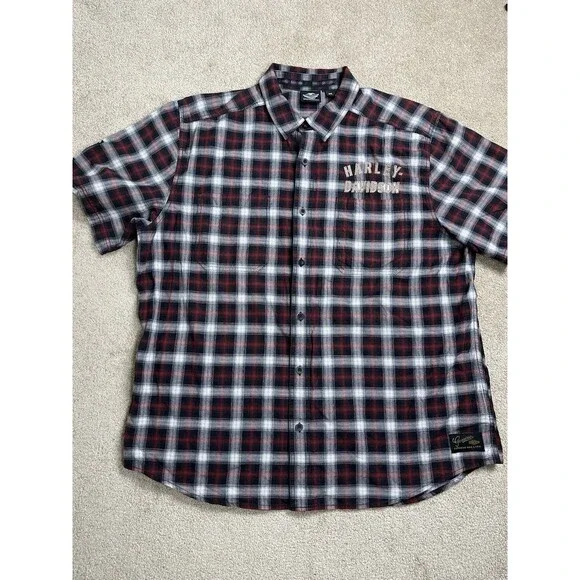 Harley Davidson Motorcycles Genuine Merchandise Plaid Flannel Dress Shirt 2XL - Picture 2 of 10